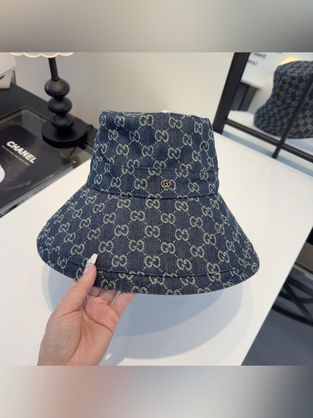 Gucci GG Jacquard Denim Sun Protection Fisherman Bucket Hat